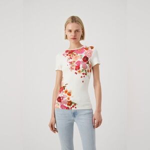 Ted Baker Bellary Print T-shirt in White/Pink